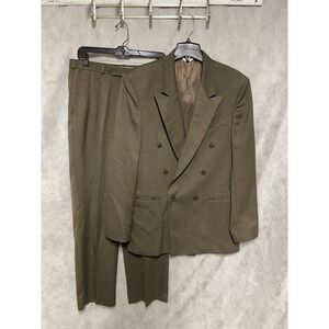 Cellini Suit Men's 40L Olive Brown Chameleon Double Breasted Flannel 34X31 Luxe